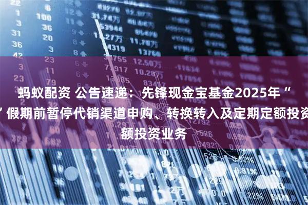 蚂蚁配资 公告速递：先锋现金宝基金2025年“五一”假期前暂停代销渠道申购、转换转入及定期定额投资业务